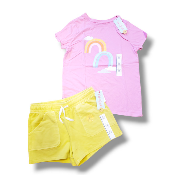 Girls 10/12 NWT  Rainbow Shorts Outfit Set Cat & Jack - Picture 1 of 3
